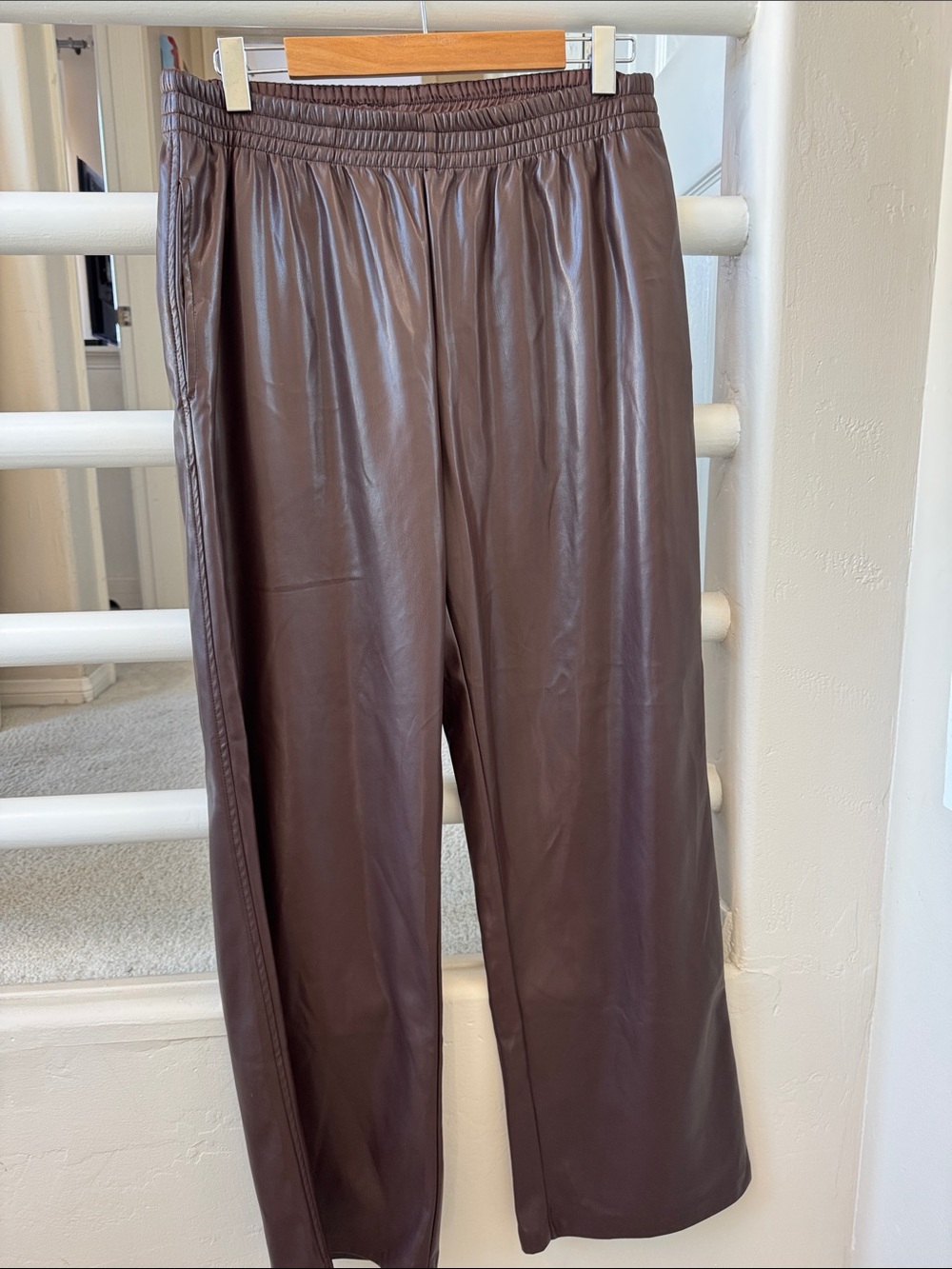 Women’s Faux Leather Joggers in Dark Brown